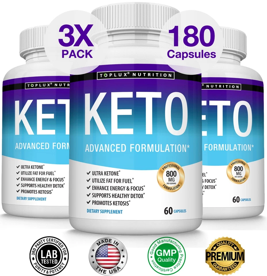 Keto Diet Pills BHB – Advanced Ketogenic Support Formula | 3 Bottles (180 Capsules)